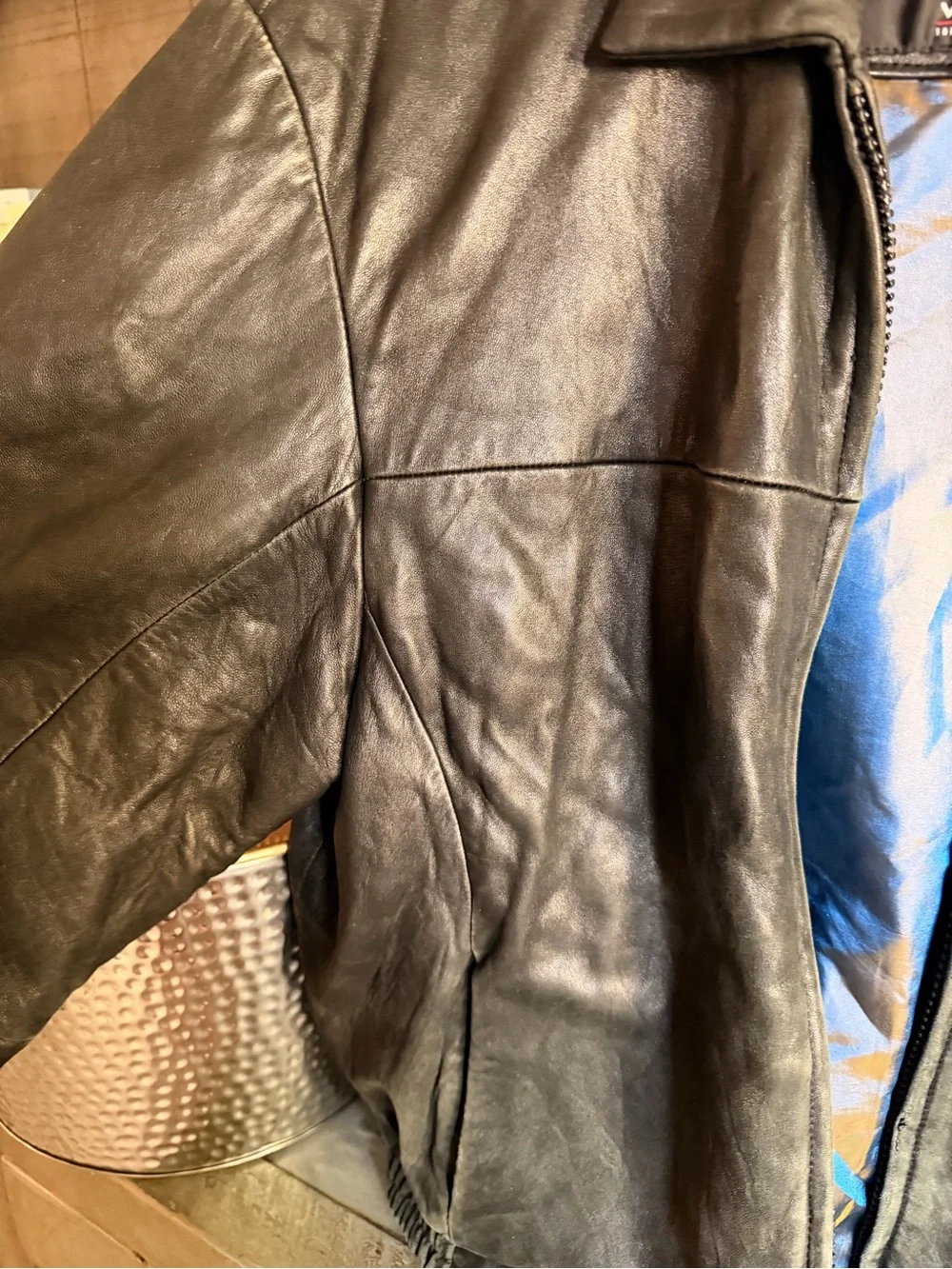 Wilson’s Leather Pelle Studio Black Leather Jacket with Blue Lining